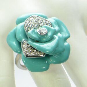 Kenneth Jay Lane KJL Enamel & Crystal Flower Ring